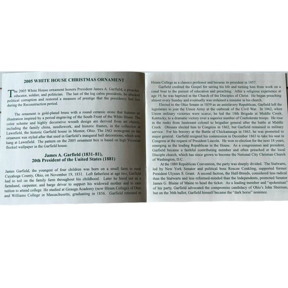 2005 White House Christmas Ornament‎ , Commerizing James A Garfield - New - Picture 9 of 9